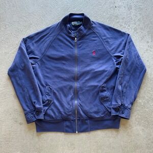 Vintage 90s Polo Ralph Lauren Jacket Size Large Navy Blue Cotton Harrington
